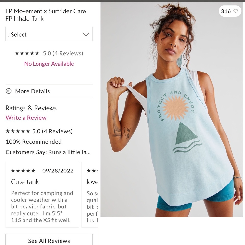 Free people movement surfrider care collab inhale tank top size large
